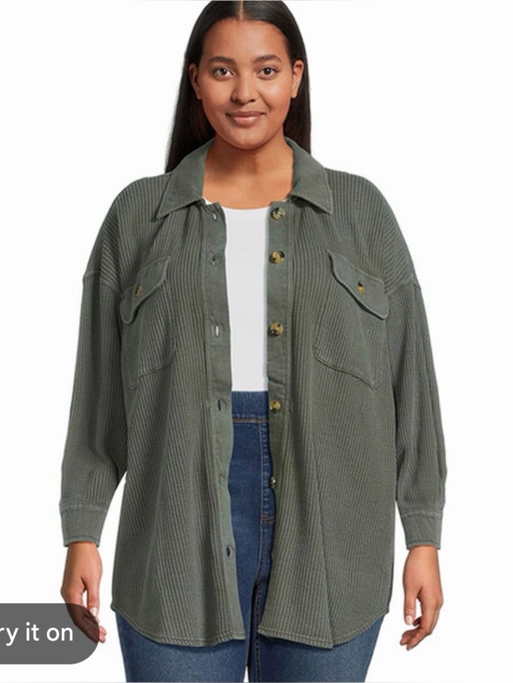 Terra & Sky Olive green Button-Front Shacket Jacket for Women size 2x nwt